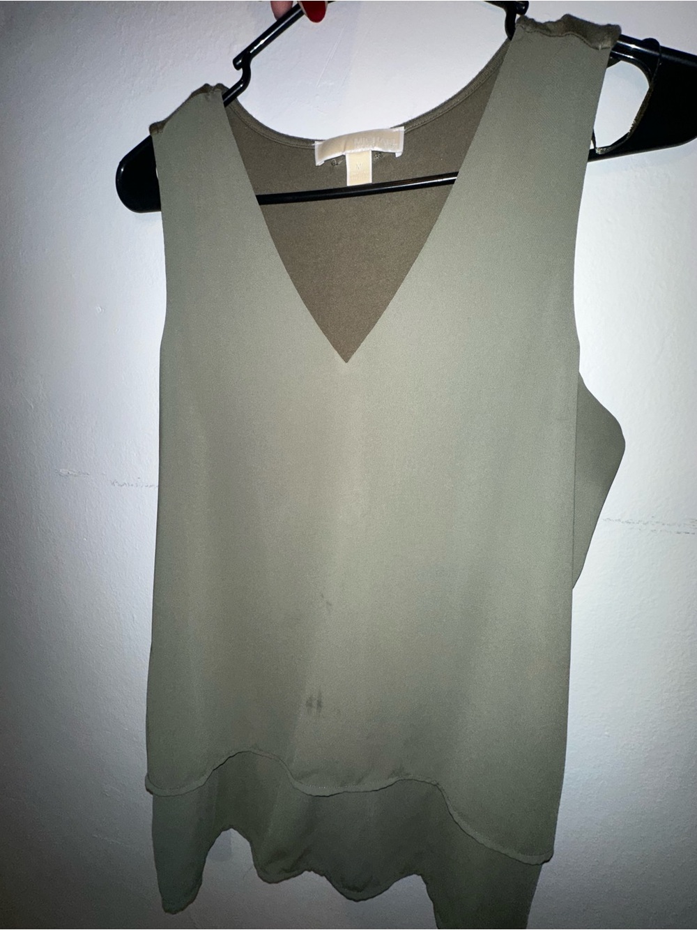 Mk Sleeveless V-Neck Olive Green Layered Shell Top